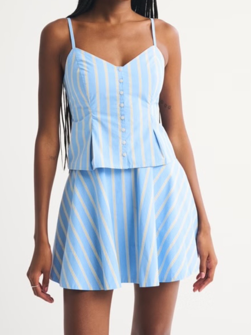 Abercrombie & Fitch Blue and Yellow Striped Poplin Flounce Skirt